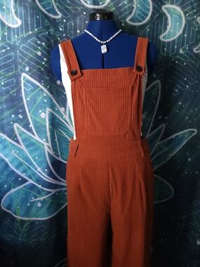 Cider Burnt Orange Wide Leg Corduroy Overalls - Size Medium